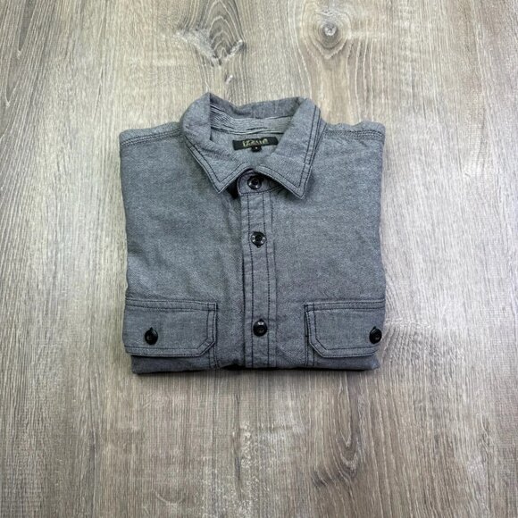 VTG Izzue Mens Heather Gray Cotton Trimming Short Sleeve Button Up Shirt Size 5 - Picture 1 of 8